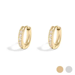 Katie 18K Gold Stainless Steel CZ Huggie Earrings