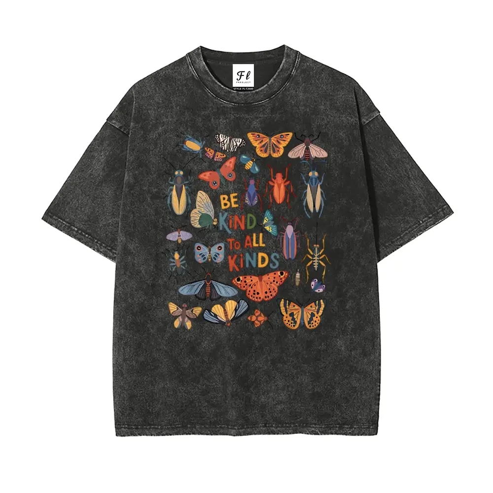 Be Kind to All Kinds Bug Shirt, Entomology Shirt, Insect Collection T shirt, Butterfly Moth Tee, Insects Lover Gift, Bug Tee,  Washed Vintage Oversized Top, Super Soft Pre-Shrunk Cotton Short Sleeve T-shirt for Summer
