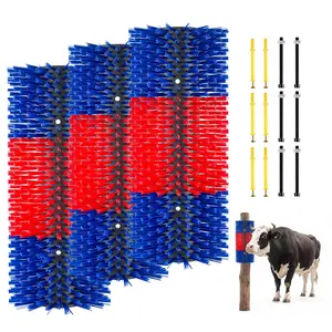 VEVOR Livestock Scratching Brush, 3PCS Goat Scratcher Brush Post with 12 Screws, 16.9" x 7.5" Cow Scratcher for Back Itch Relief, Massage Grooming Scratch Tool for Horse Cattle Sheep Pig, Blue & Red