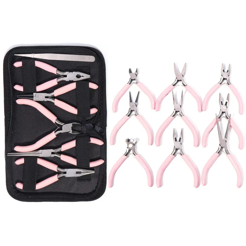 Pink Jewelry Pliers Tools & Equipment Kit Mini Stainless Steel Round Concave Pliers Wire Looping Pliers For Jewelery Making Tool