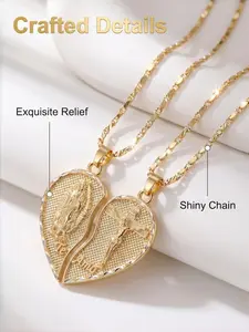 Elegant Cross Relief Heart Necklace Set, Dual Chain Couple Jewelry, Symbolic Twin Hearts Design, 45cm Chain, Perfect Gift