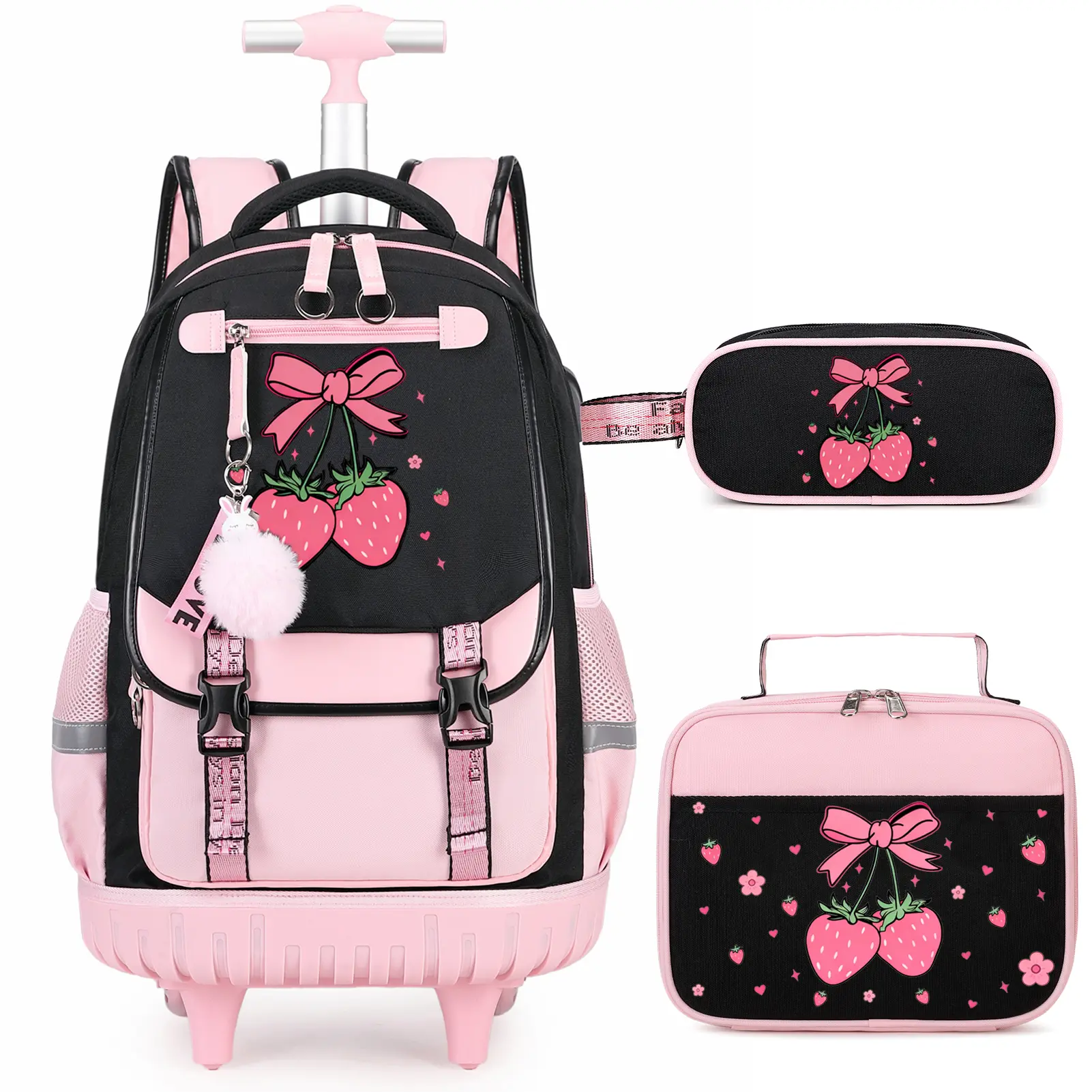 SIMILOVE Girls' Cute Butterfly Theme Kids Backpack Set (Girlsset) - Back to School Shopping Gift with 14oz Insulated Water Bottle, Insulated Lunch Bag, Pencil Pouch, USB Ports, 12-Hour Hot Retention, Backpacks for Girls