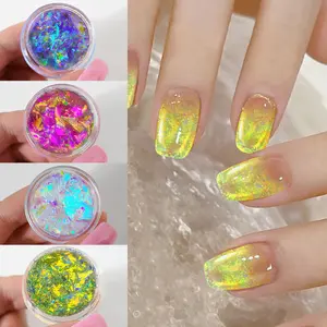 4pcs Crystal Aurora Nail Glitter Sequins Neon Mermaid Flakes Irregular Opal Nail Glitter Flake Super Shiny Holographic Nail Decoration