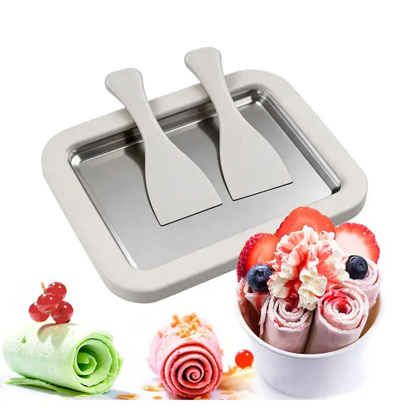 Rolled Ice Cream Maker, Ice Cream Roll Maker for Kids, Frozen Yogurt Maker with 2 Scrapers, DIY Soft Serve, Sorbet, Gelato & Slushie Maker for Home Kitchen