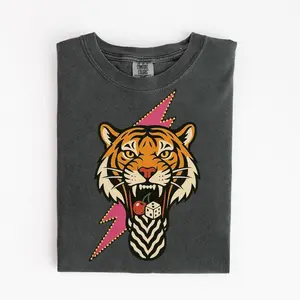 Comfort Colors Tiger Shirt, Retro Boho Tee, Unisex Trendy Aesthetic Comfort Colors Shirt, Oversized Graphic Tee, Tiger Cherries