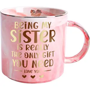 Sister , Funny Sister Coffee Cup, 12 OZ Funny  Marble Mug-   Teen Girls Besties Gifts from Sisters Valentines Galentines Birthday Mother's Day Presents for Mom Girlfriend Besties BFF