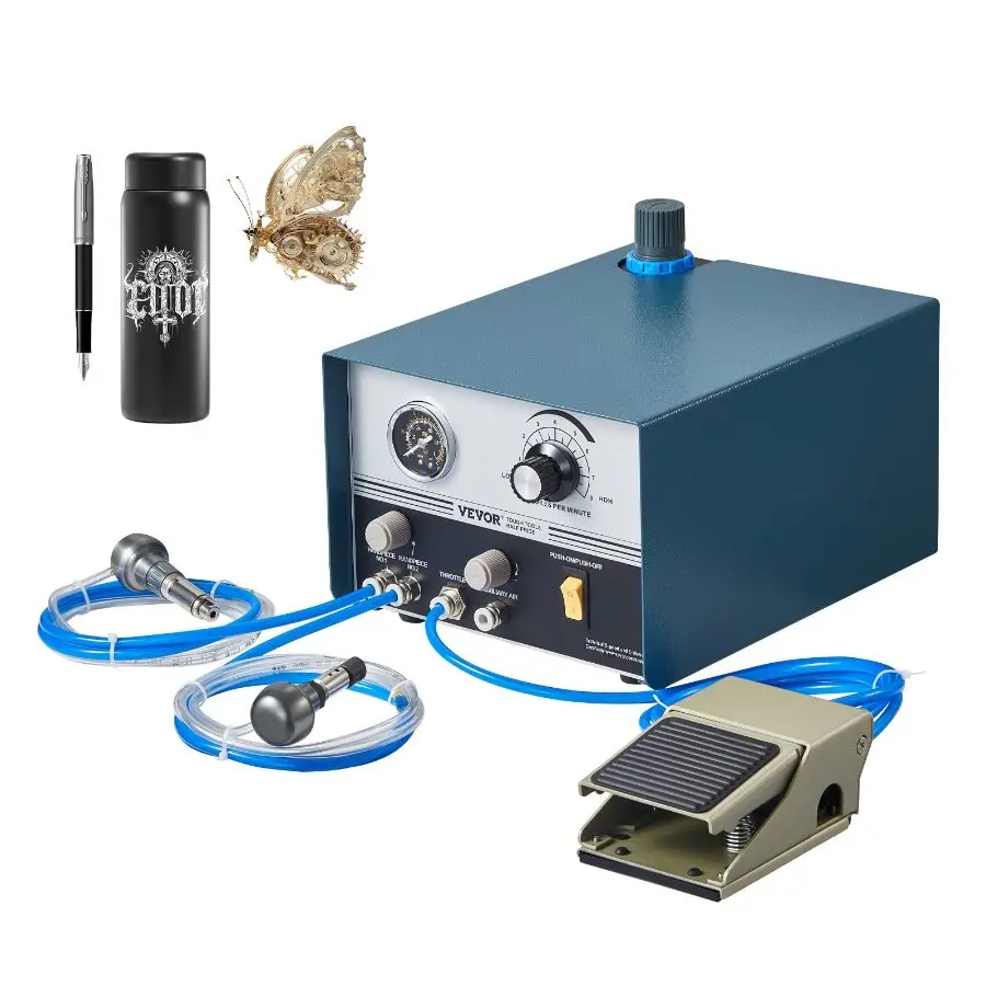 【Summerfinds】 VEVOR Pneumatic Jewelry Engraver, 1200-6000 RPM Adjustable, 60W Dual Head Pneumatic Engraving Machine, DIY Impact Engraver with Large Pedal, Stone Setting Tools Engraver for Jewelry Metal Craftingdealsforyoudays