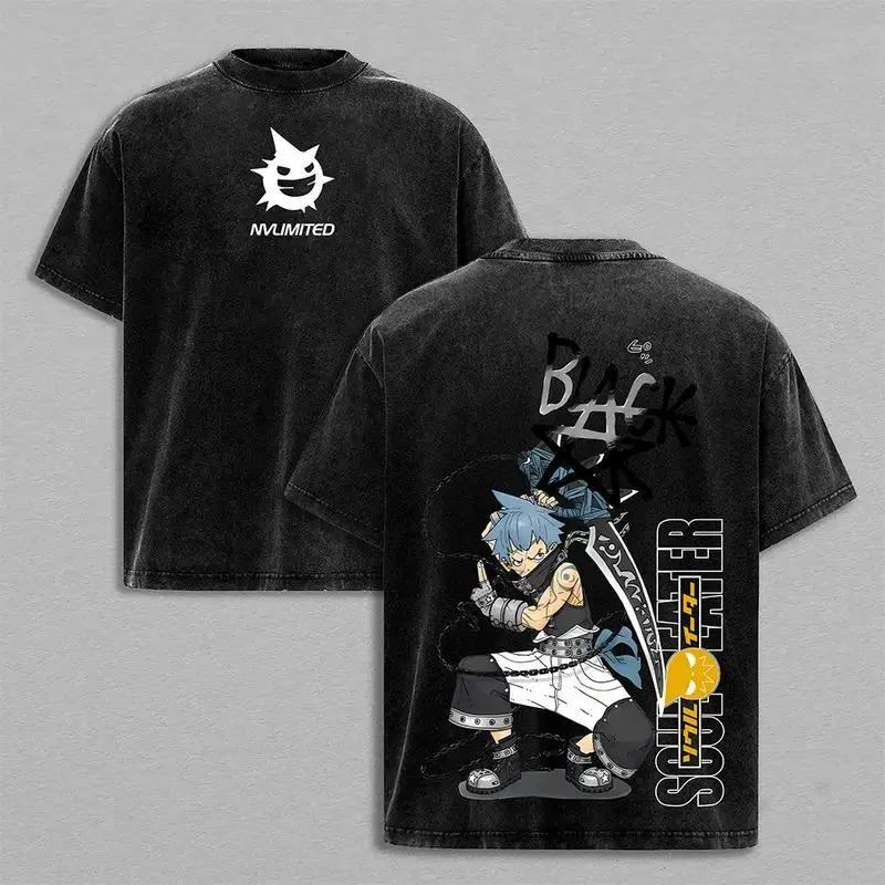 Soul Eater Anime Lover Washed T-shirt Year round clothing personality Clothes Plus Size Unisex New Model Couples high quality
