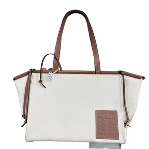 Pre-owned Loewe Cushion Tote Bag, Beige, Canvas & Cowhide Leather, Tote Shopping Bag, Handheld & Single Shoulder Bag