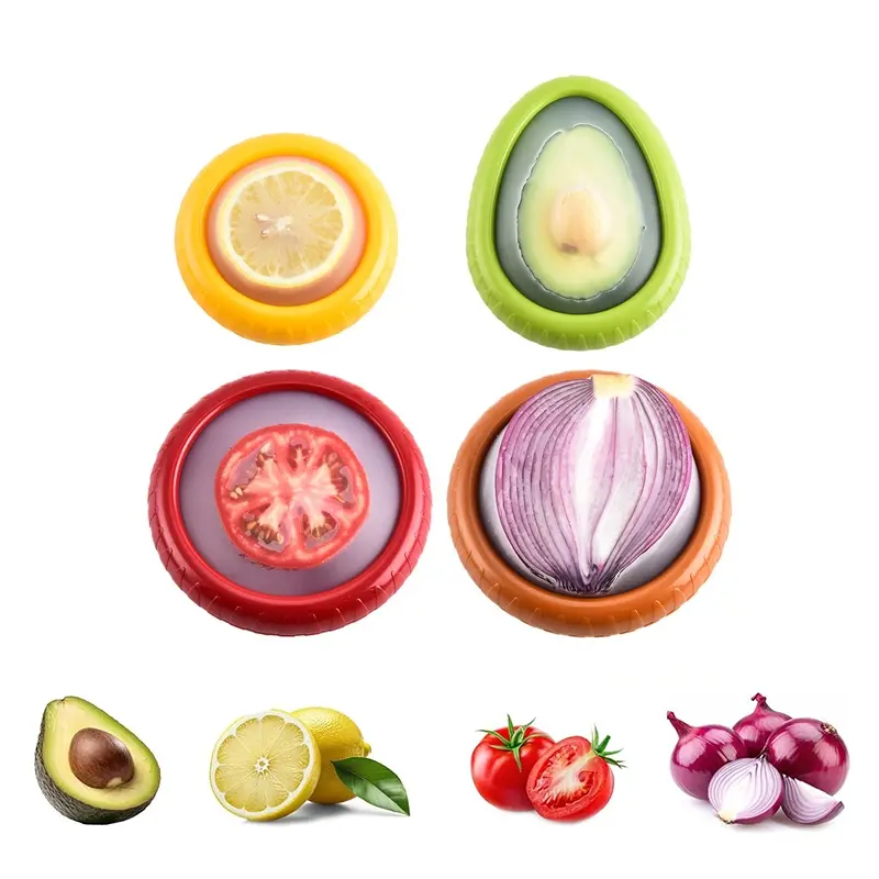4pcs Fruit Vegetable Shaped Storage Set, Reusable Tpu Silicone, Anti-Oxidation Fresh Keeping Containers, Ideal Fridge Food Saver