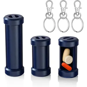 Compact Pill Holder Set – 3-Piece Push & Turn Locking Pill Containers with Keychain Loop – Portable Cylinder Pill Organizer for Vitamins & Travel – Discreet, Durable Design