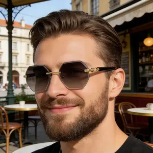 Men Women Premium Polygonal Rimless Sunglasses, Diamond-Cut Edges Design, Fashion New Trend, Ideal for Driving Shopping Outdoor Activities