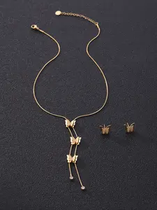 Fashion Creative Simple Butterfly Necklace Set with Earrings, Elegant Jewelry for Various Occasions, Stylish Accessory