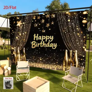 1pc Glamorous Happy Birthday Party Backdrop Banner - Elegant Black & Golden Glittery Design with "Happy Birthday" Text, Perfect for Indoor/Outdoor Celebrations, Weddings, Birthdays, and Festivals, Birthday Party Decorations White