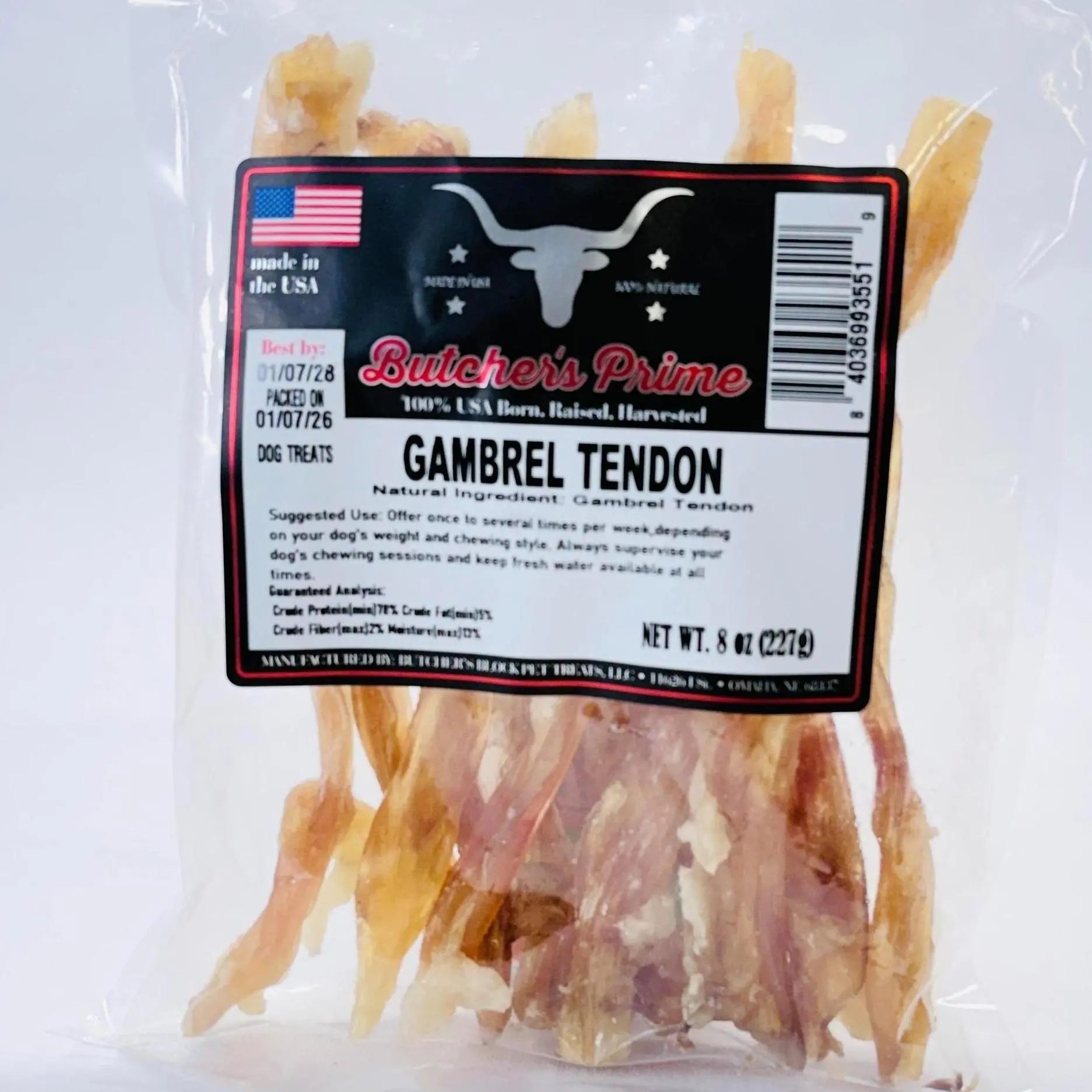 Butcher's Prime Beef Gambrel Tendon Chews 8oz