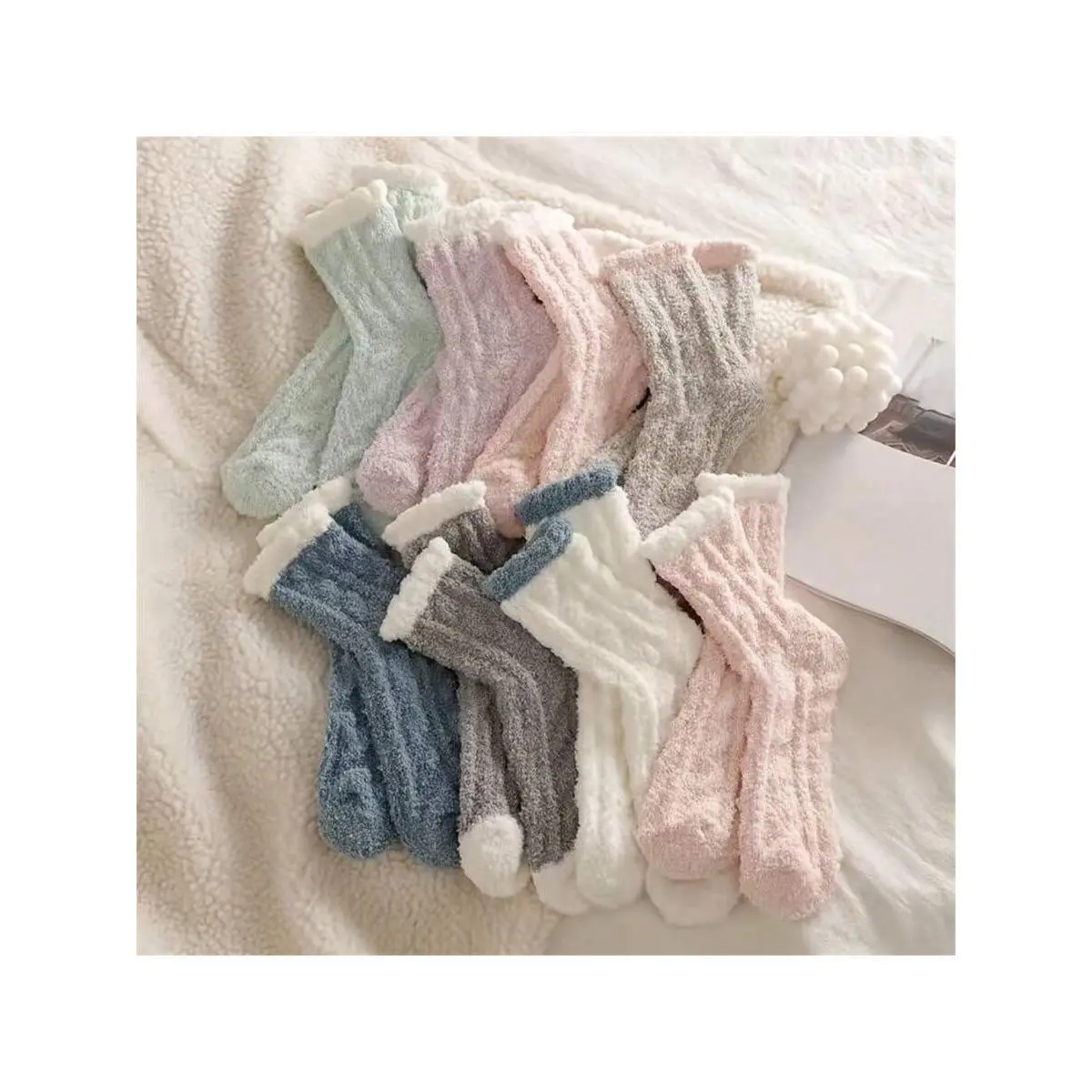 8 Pairs of Comfy Fuzzy Floor Socks – Warm Mid Tube Stockings for Women