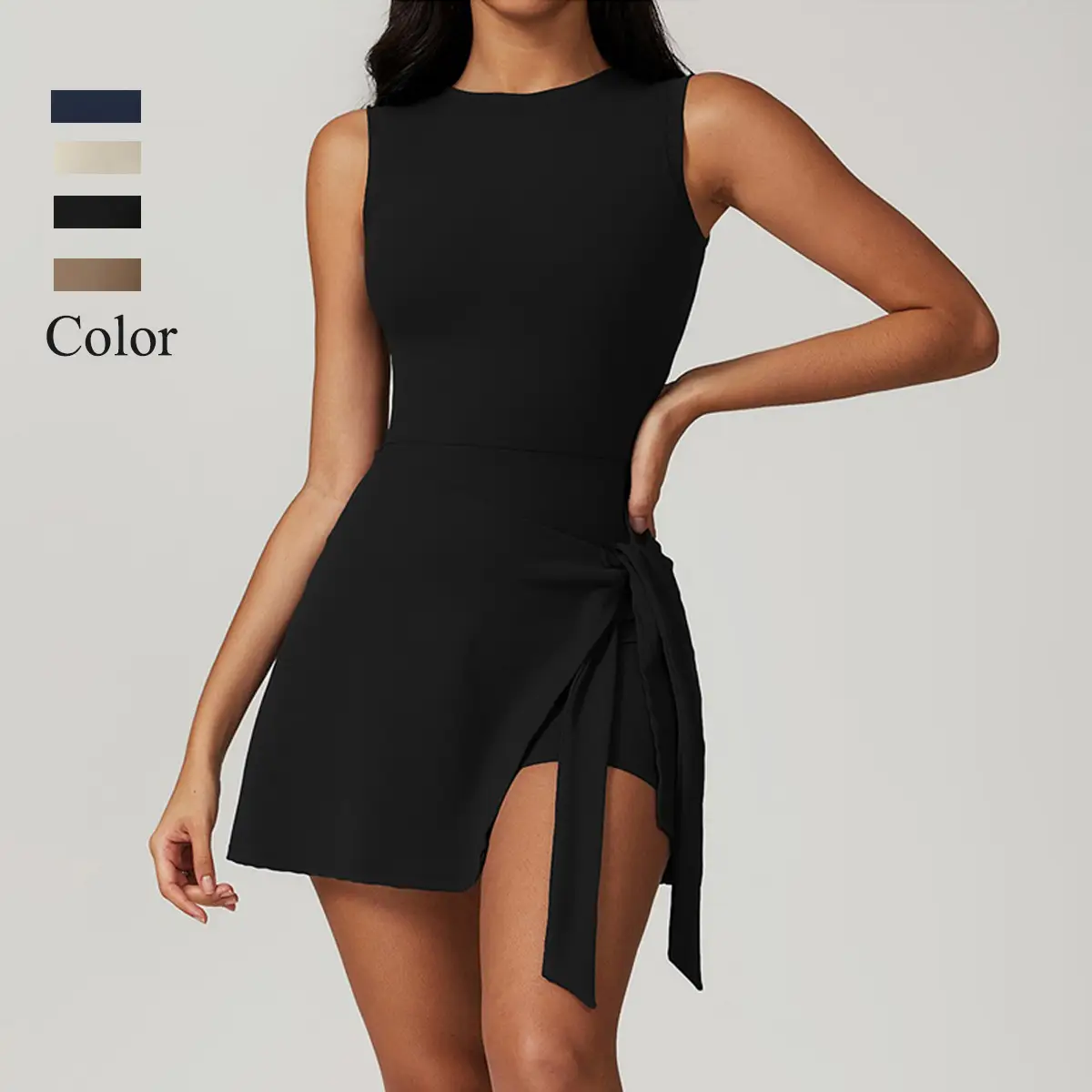 Kabier Women's Sleeveless Tennis Dress with Ruffle Side Slit, Built-in Shorts for Yoga, Golf, and Athletic Activities