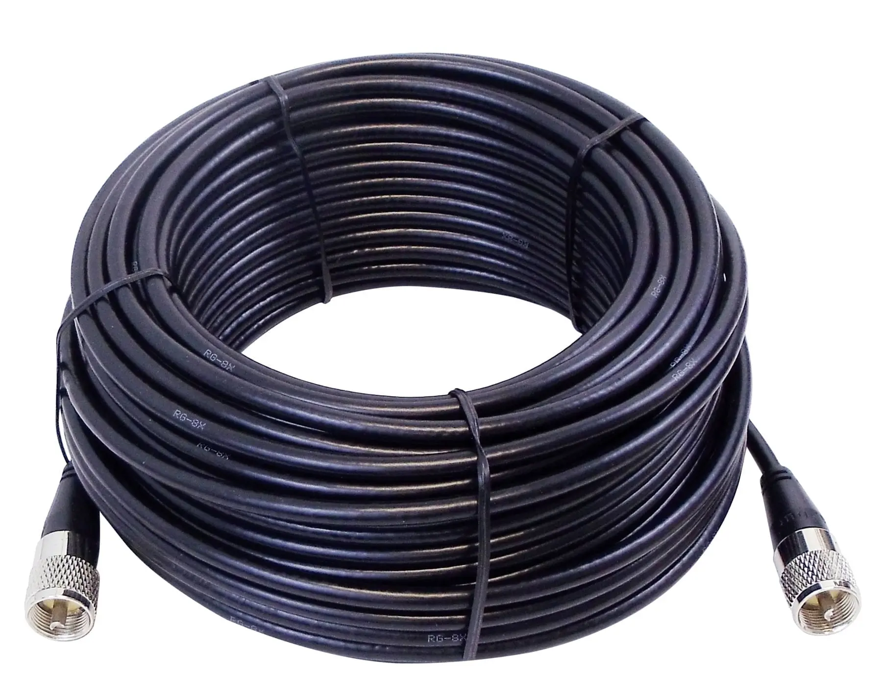 Long 75 ft. RG8X Coaxial Cable Assembly, Black, with Molded PL259 Connectors on Each End