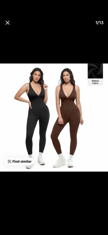 ￼ Shapellx Deep V Shapewear with Chest Support Breathable High-Waisted Tummy Control Jumpsuit