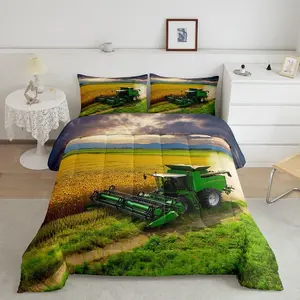 Feelyou Microfiber Tractor Bedding Set - Multi-Size Soft Microfiber Bedsheet Sets, Digital Print Farm Western Decor, Breathable Machine-Washable Duvet/Quilt for RV-Friendly Vehicle Machinery Lovers