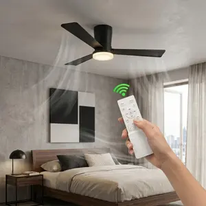 42 Inch Flush Mount Ceiling Fan with Light and Remote, Renter-Friendly Modern Low Profile Ceiling Fan, Quiet Reversible DC Motor, 6 Speed, 3 Color Dimmable LED, Black Ceiling Fan for Bedroom, Kitchen