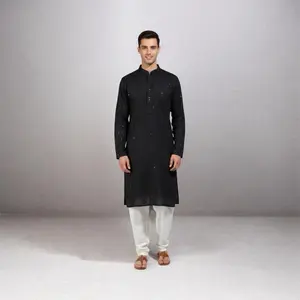 Mens Plus Size Chikankari Kurta Set - White Embroidered Top & Matching Bottoms for Comfortable Wear