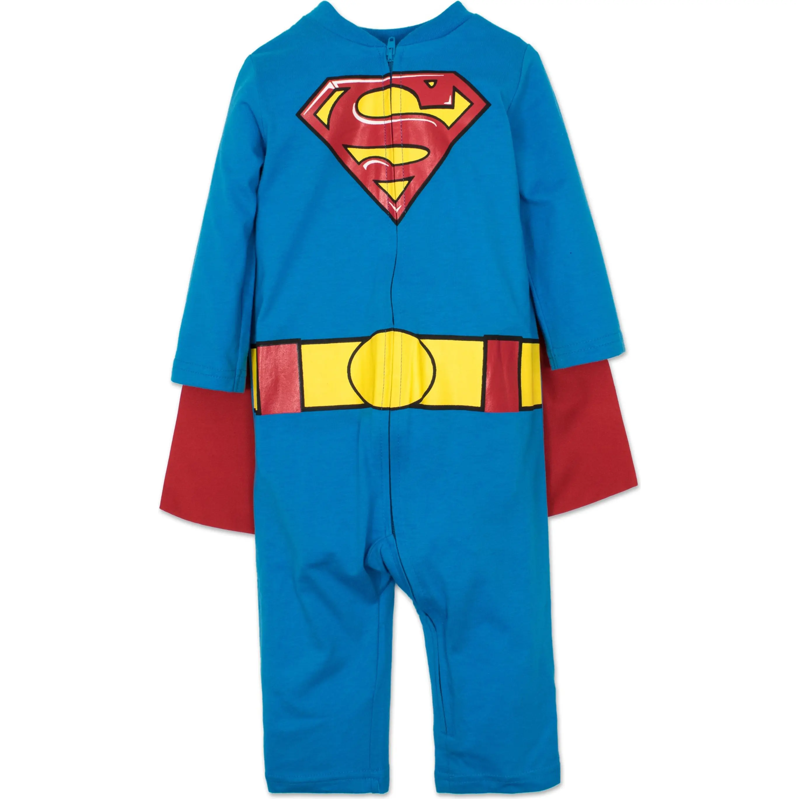 WARNER BROS Justice League Superman Boys' Zip Front Costume Jumpsuit with Detachable Cape Blue Toddler to Little Kid