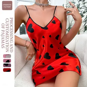 Summer Ice Silk Nightdress for Women Sexy Strap Dress Imitation Silk Backless Nightdress Heart Short Dress