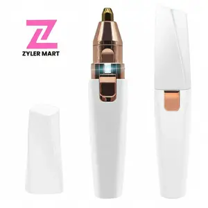 Hair Removal Electric Eyebrow Trimmer Pen for Women With Built-in LED Light Stainless Steel