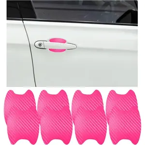 8 PCS Car Door Handle Sticker, Carbon Fiber Texture Auto Door Handle Protective Films, Anti-Scratches Door Side Handle Paint Guard, Universal Vehicle Accessories for Most Cars (Pink)