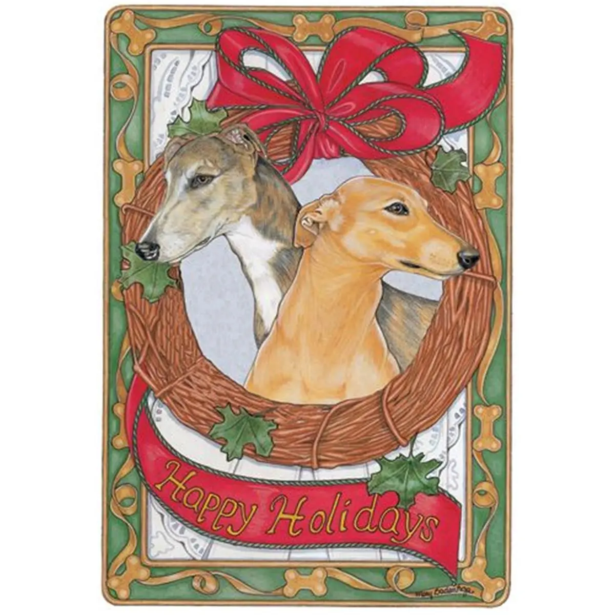 212 MAIN Pipsqueak Productions Pre-Printed Happy Holidays Greyhound Greeting Cards - Vertical Box Set, Office Stationery Supplies with Card Stock