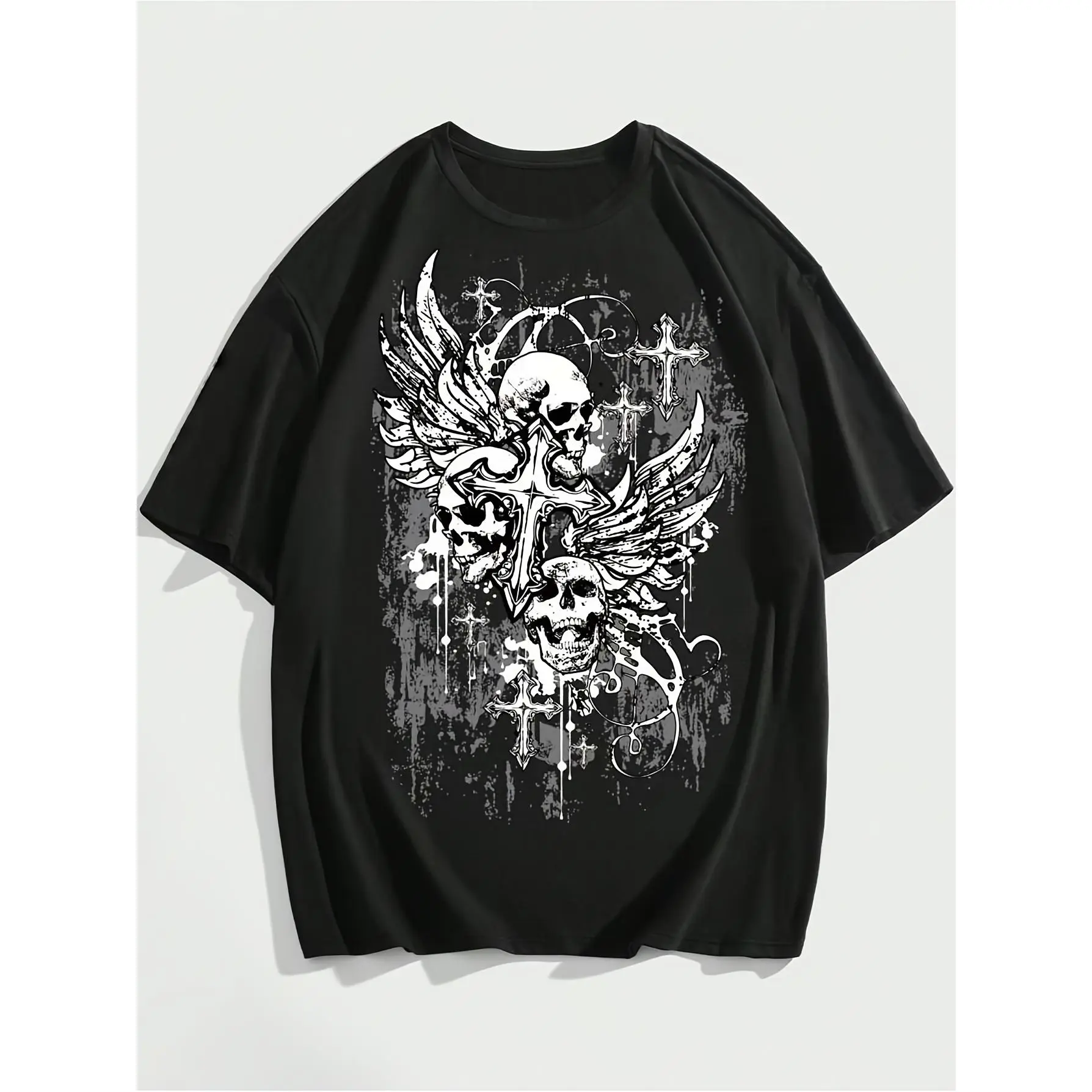 Women's Gothic Short-Sleeve T-Shirt - Geometric Print, Goth Dark Style, Advanced Print Keeps Art Crisp, Breathable Fabric, Gym-Ready Weight, Vintage Soft Elastic Cotton, Casual Streetwear Top for Jeans
