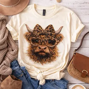 Diva Highland Cow Tee - Stylish Leopard Print Design with Glasses, Perfect for Casual Wear