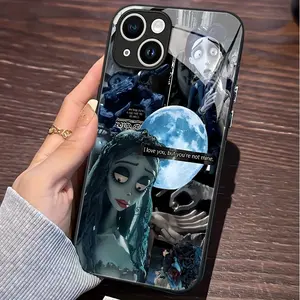 Cartoon Corpse Bride Suitable for iPhone 17 17Air 16, 15, 14, 13, 12, 11 Pro Max Plus Reinforced Glass Protective Case, Fully Covered Anti Drop Protective Case.