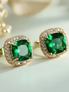 Female Luxury Green Synthetic Crystal Zirconia Stone Stud Earrings Vintage Gold Color Wedding Jewelry For Women High Quality Earrings