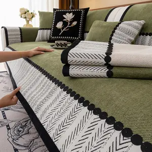 Thick Chenille Fabric Sofa Cover, Non-Slip Single Piece, Plaid Design, Pet Friendly, Easy Clean, Suitable for Single Chair, Double Couch, L-Shaped, Sofa Slipcover