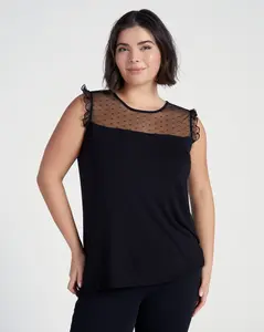 Plus Size Mesh Dot Front Top
