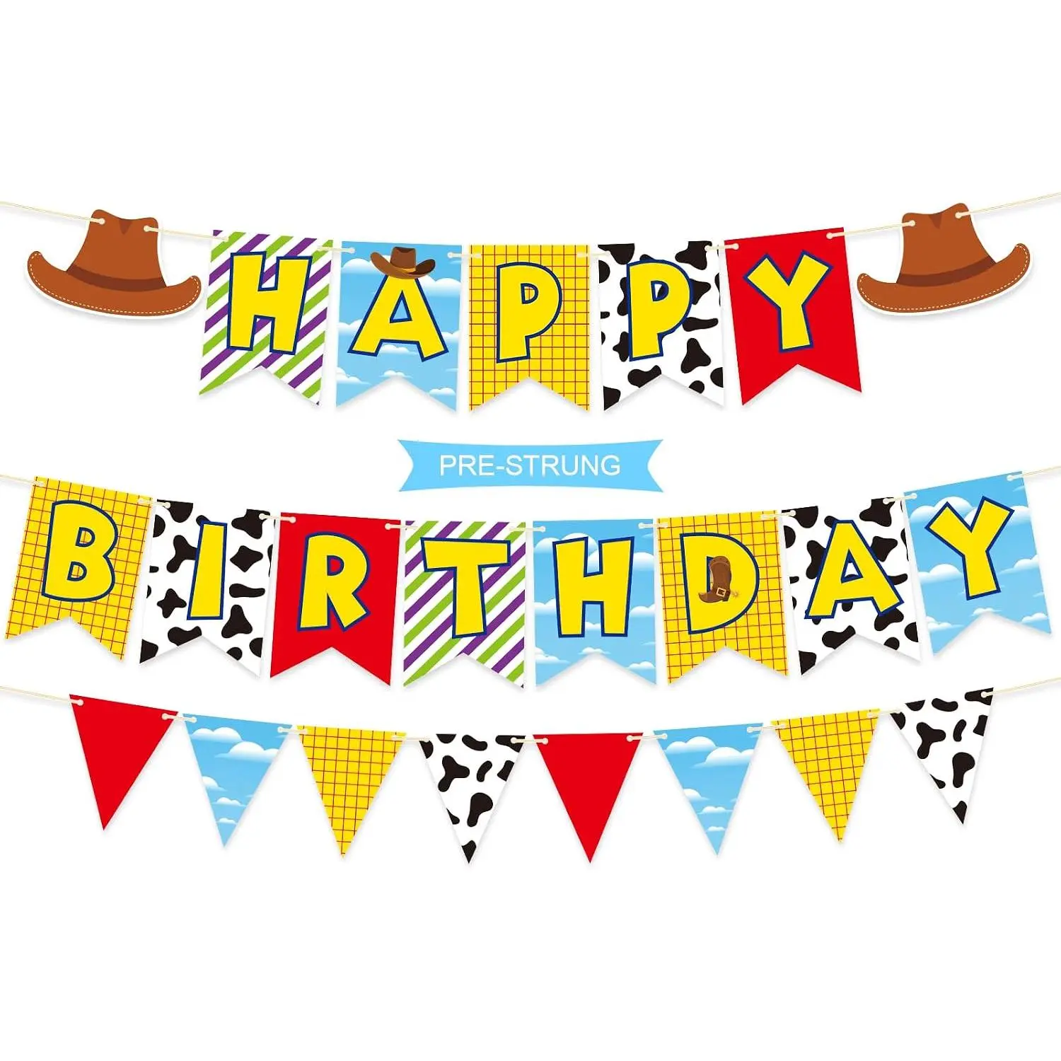 Pre-Strung Toy-Inspired Story Banner, 2 Infinity and Beyond Party Supplies, Multicolor Festive Toy Birthday Backdrop Decorations