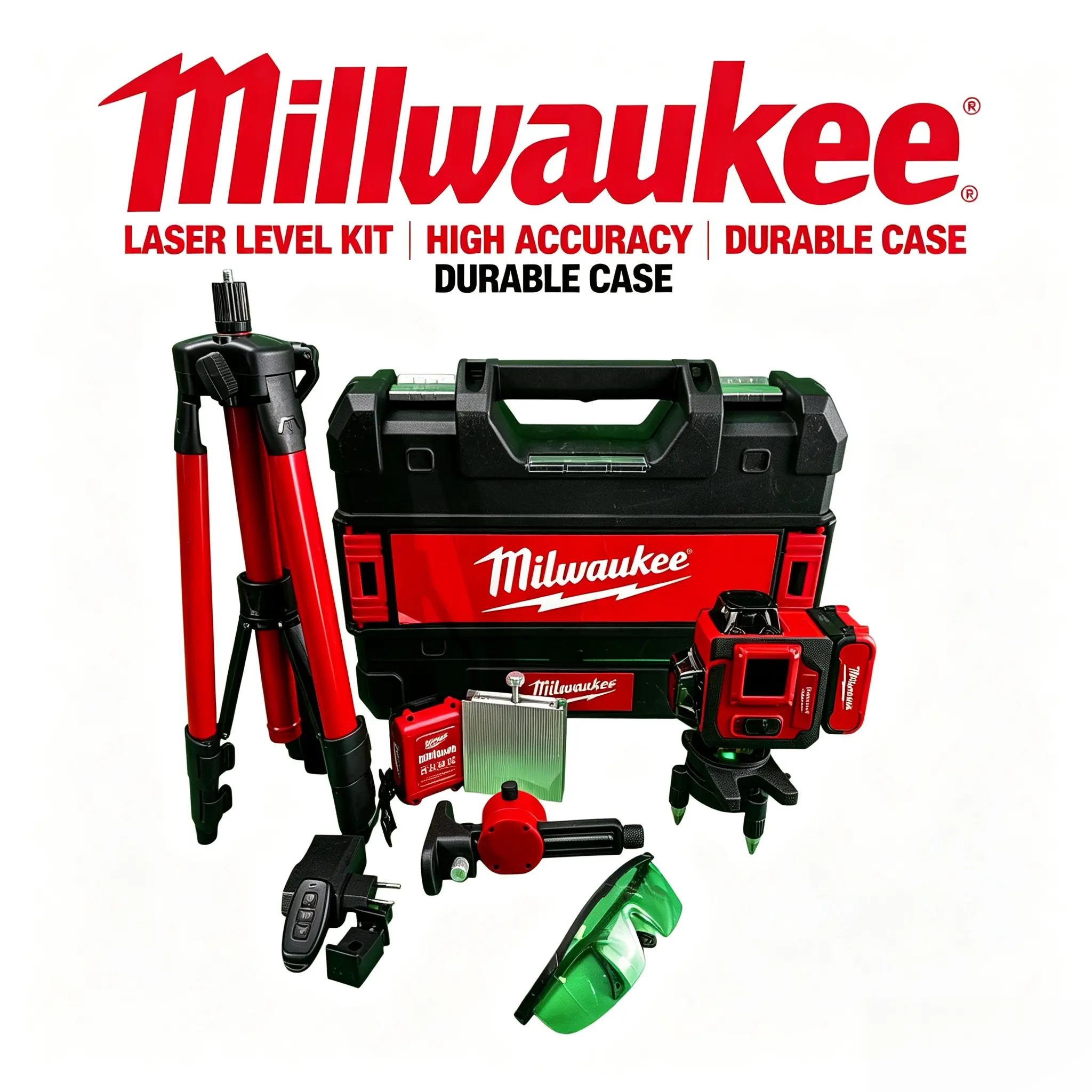Milwaukee Green Beam Self-Leveling Cordless Laser Kit - Bagged Set with Brackets Tripod, Storage Bag, M12 Fuel High-Torque Impact Ratchet Wrench for Construction Layout, Flooring Align, Heavy-Duty Nut Removal