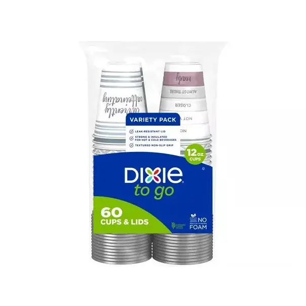 Dixie To Go 12 Oz. Cups With Lids 1 Bag of 60 Count