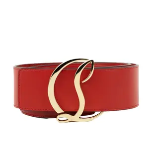 Pre-owned Christian Louboutin Leather Belt CL Logo Red Size 75