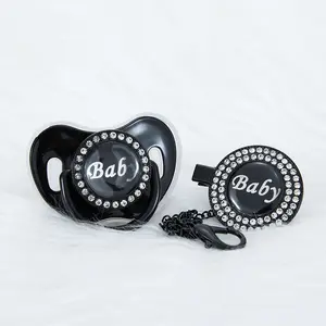 Custom Bling Midnight Black Rhinestone Baby Pacifier – Black Crystal Decor, Personalized Name Option chupetes