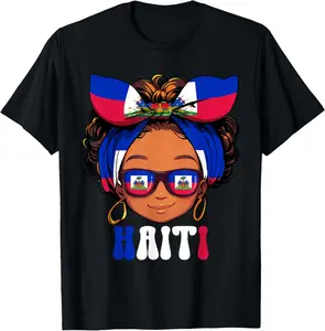 100%cotton Haitian Girl Messy Hair Haiti Pride Root Patriotic Kid T-Shirt plain  tops