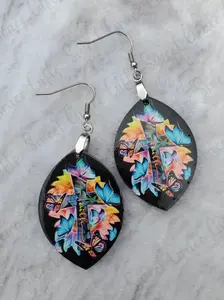 sweetgracebyRW Women's Christian Butterfly Cross Earrings - Faith Motif, Colorful Teardrop Design, Lightweight, Fishhook Backs, Sublimated Art, MDF Wood Accents, Inspirational Gift Item