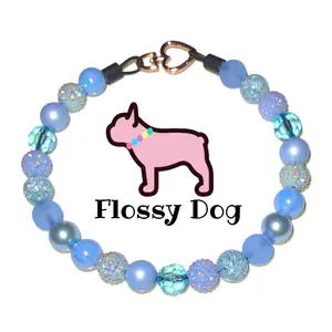 Baby Blue Beaded Dog Collar | Durable Dog Necklace | Custom Light Blue Bead Collar for Dogs | Dog Pearls