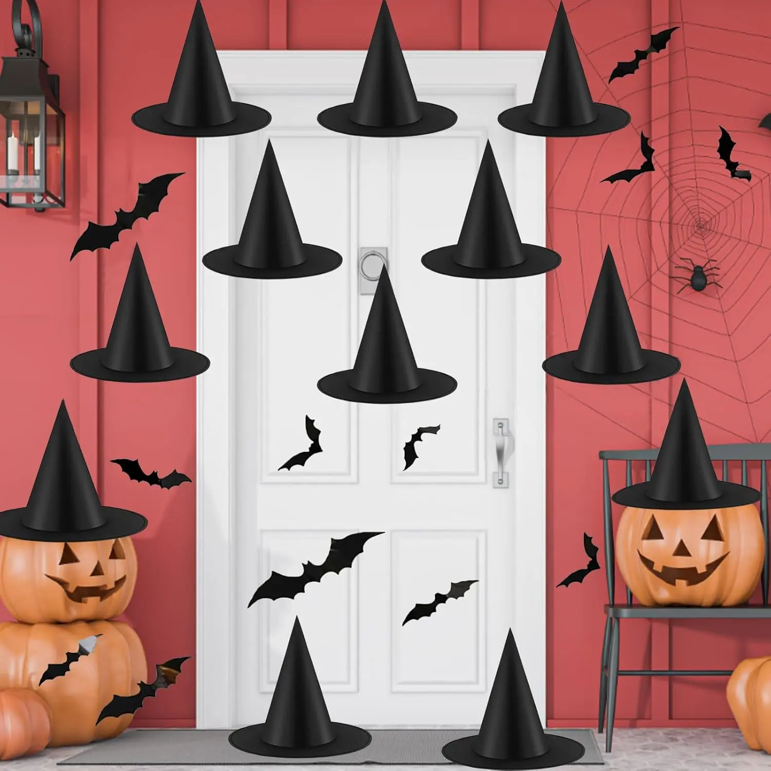 12pcs Halloween Witch Hats - 12pcs 3D Bats Stickers, Festive Party Costume Accessories for Halloween, Cosplay