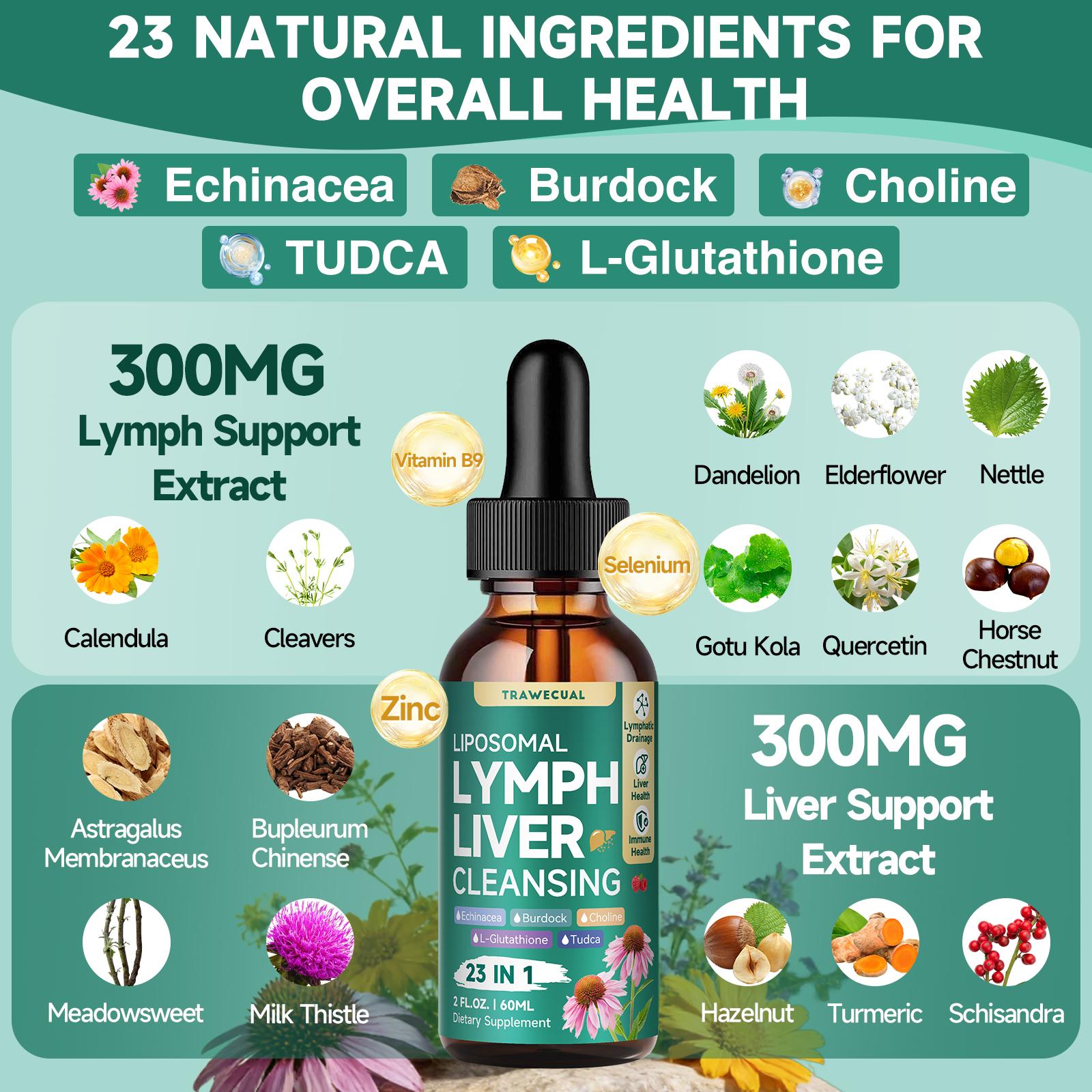 Trawecual 23-in-1 Liposomal Lymphatic Drainage Drops Herbal Blend Organic Supplement with Burdock Echinacea Dandelion for Detox Natura's Healthcare Drop 2ml Daily Dietary Trawecual 23-in-1 Liposomal Lymphatic Drainage Drops Herbal Blend Organic Supplement with Burdock Echinacea Dandelion for Detox Natura's Healthcare Drop 2ml Daily Dietary