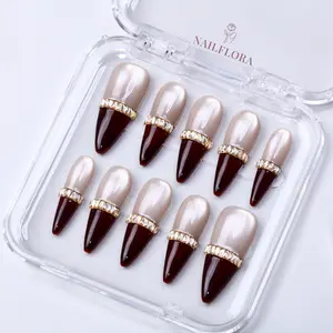 NailFlora Champagne Band – Handmade Press-On Nails | Elegant, Glossy, Salon-Quality Luxury Nail Set