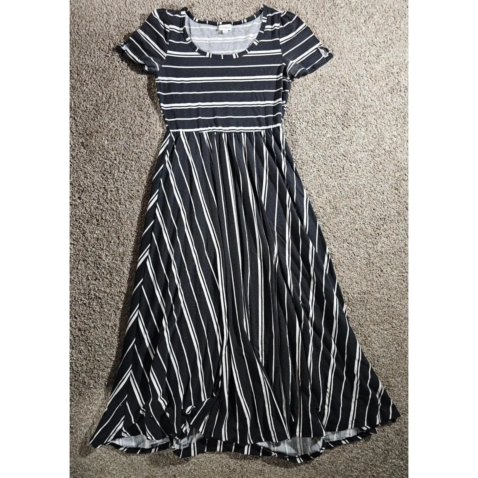 LuLaRoe Black White Stripes Dress Small