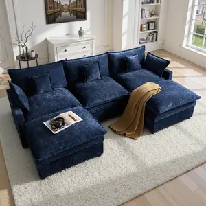CAODOC Modular Sectional Sofa, U Shaped Cloud Couch with Movable Ottoman, Comfy Chenille Deep Seat Sofa with Throw Pillows, 3 Seat Modern Couches for Living Room Bedroom Apartment